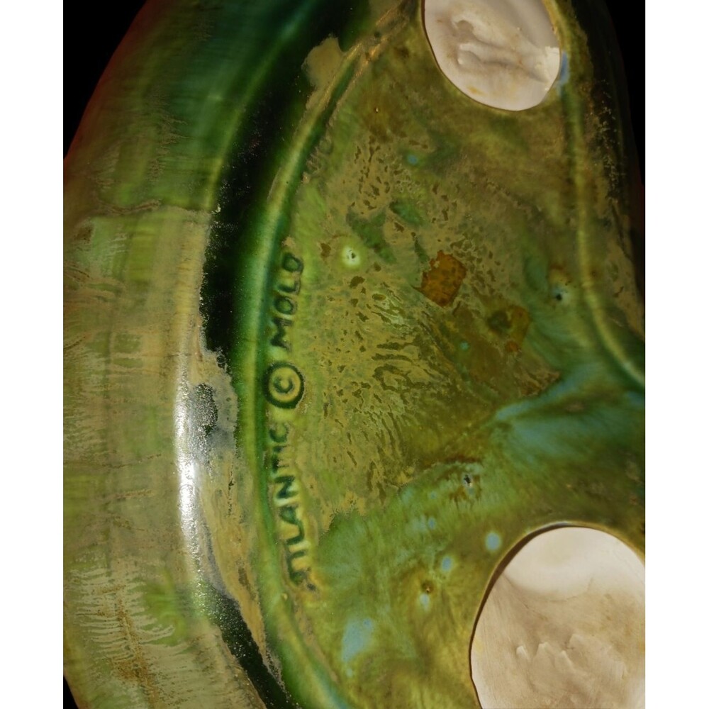 Large 1970's Ceramic Abstract Freeform Drip Glazed Atlantic Mold Ashtray Green - Picture 3 of 14